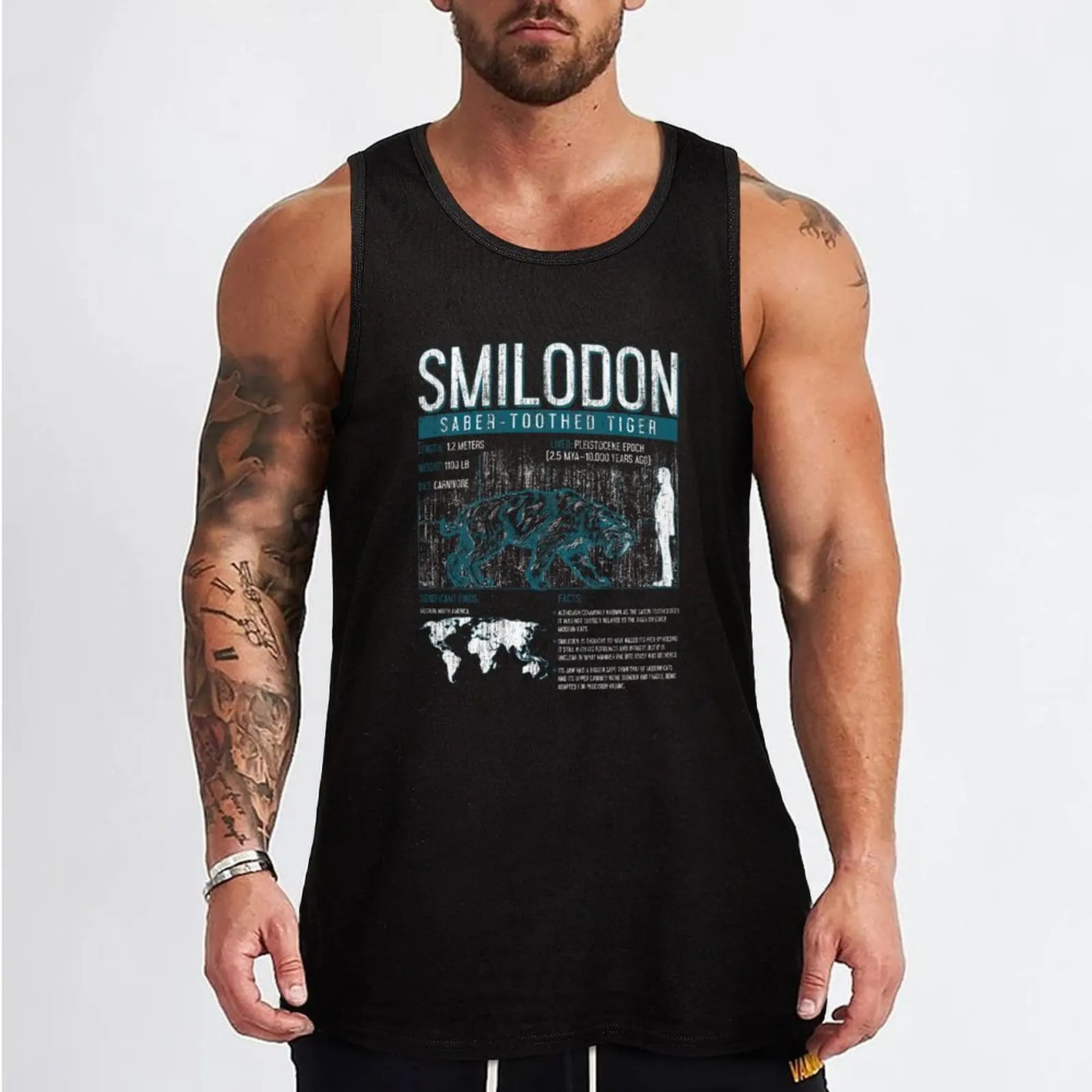 Smilodon - Saber-Toothed Tiger Dinosaur Science Facts Tank Top bodybuilding man T-shirts men Top summer male top