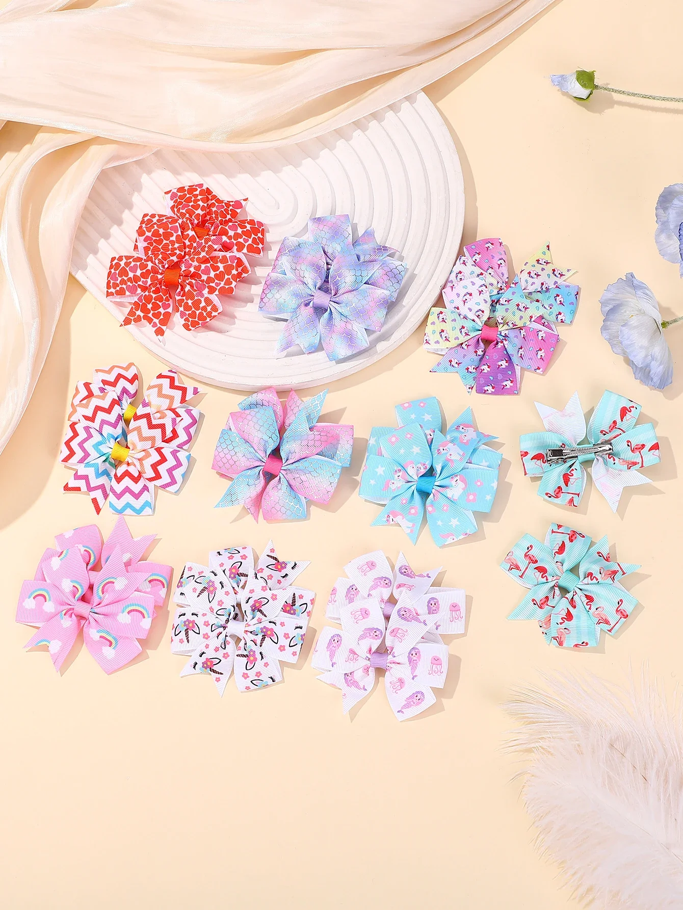 

20pcs 3'' Printed Flower Hair Clips for Baby Girls Handmade Ribbon Kids Bows Hairpin Bowknot Barrettes Headwear Hair Accessories