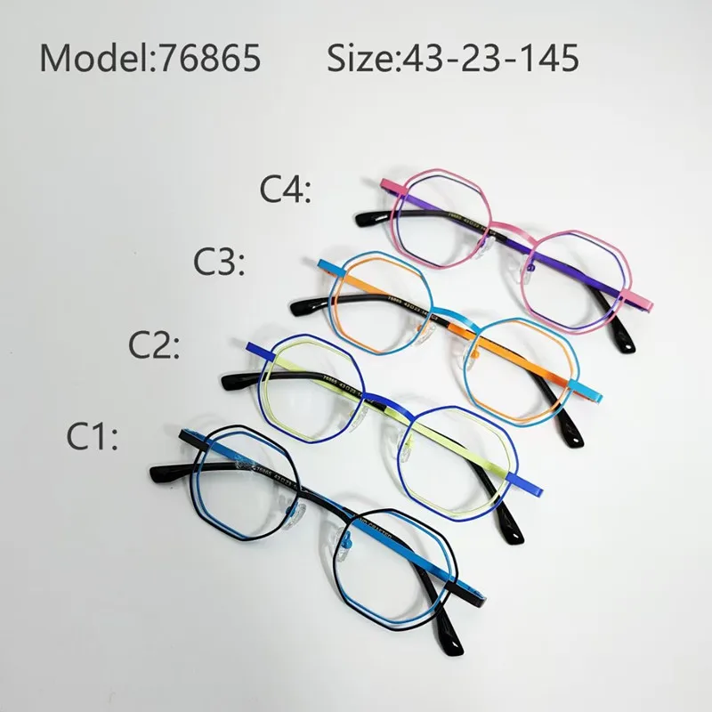 Pure titanium double sided two-color polygon frame men's and women's fashion color metal optical frame prescription glasses