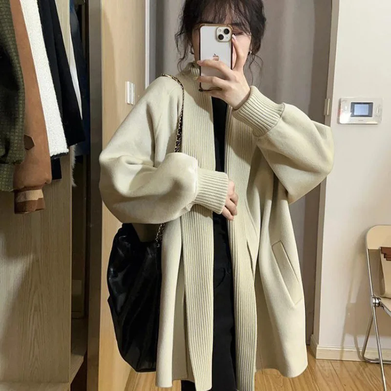 

Autumn Winter New Knitted Women Cardigan Simple Basic Fashion Cardigan Woman Black Casual Loose Cardigan Outerwear Female