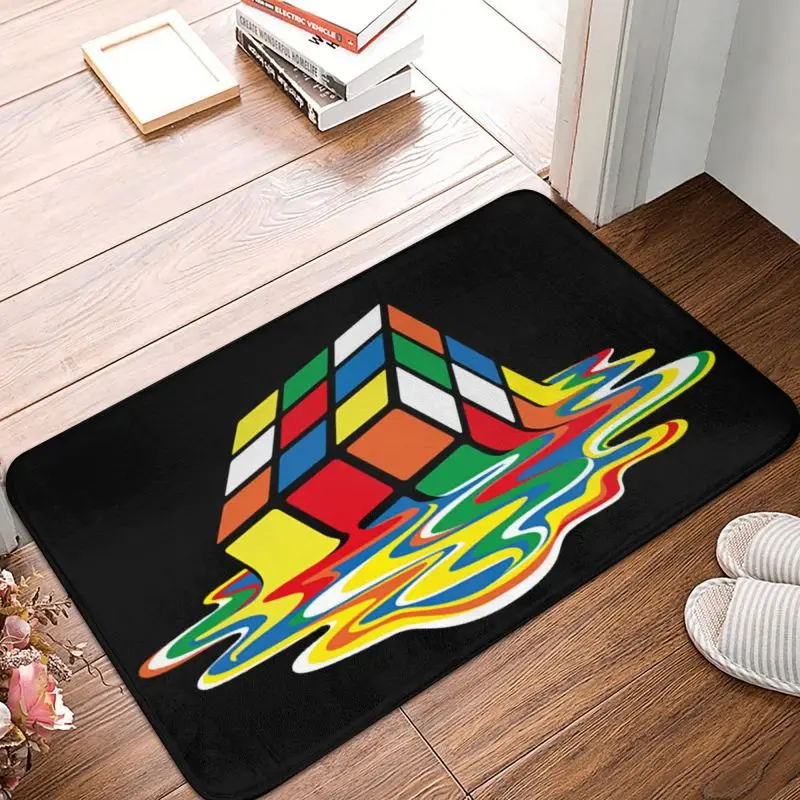 Melted Rubix Cube Rubiks Front Floor Door Entrance Mat Outdoor Geometric Math Magic Kitchen Bathroom Doormat Garage Carpet Rug