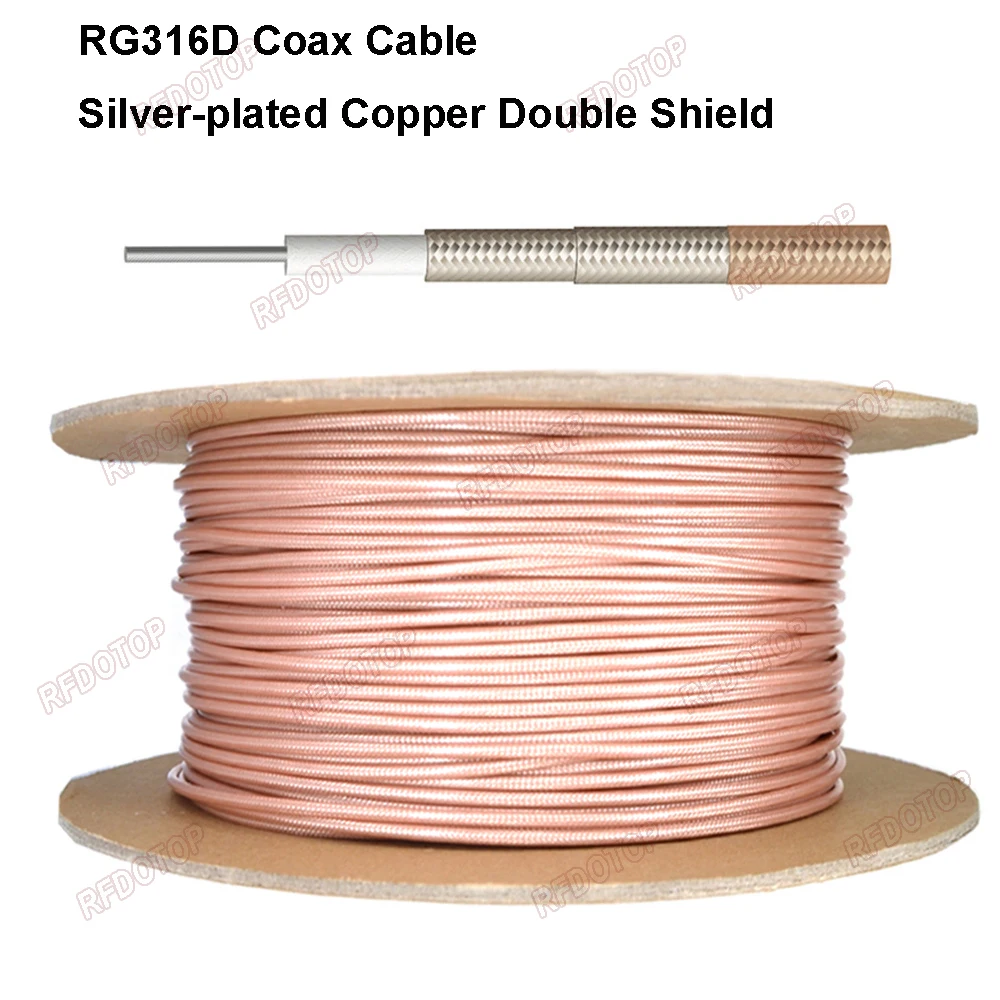 1M~500M RG316D Coax Cable Silver-plated Copper Double Shield 50 Ohm Low Loss for Crimp Connector Fast Shipping High Quality