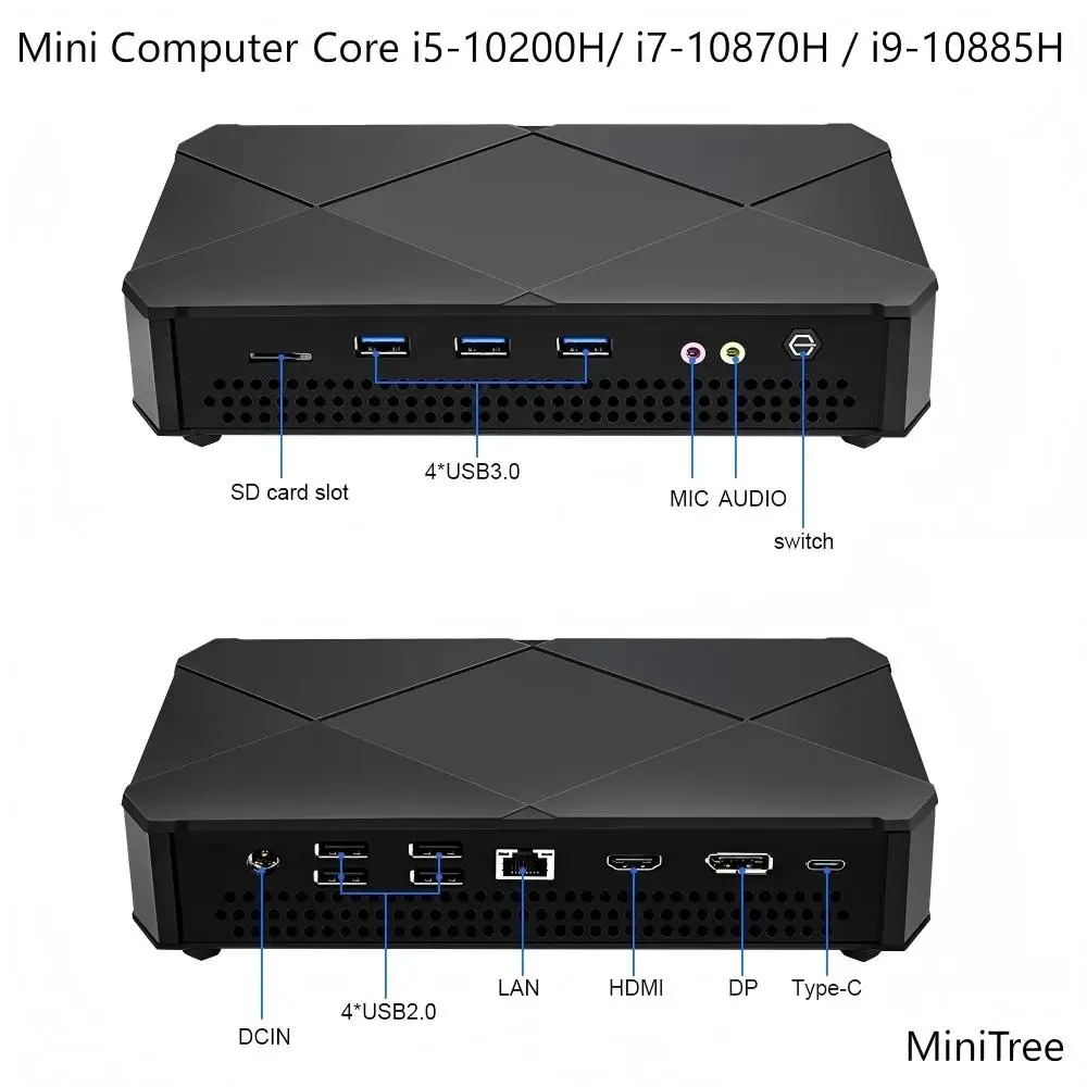 10Th Gen Mini PC Core i5 10200H i7 10870H i9 10885H HD DP Type-C Triple Dispalys Win11 Multitask Office Gaming كمبيوتر صغير