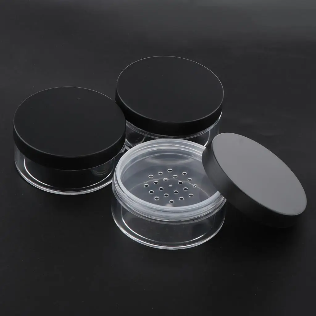 3x Clear Loose Powder Container Powder Puff Case Refillable Cosmetic Jars