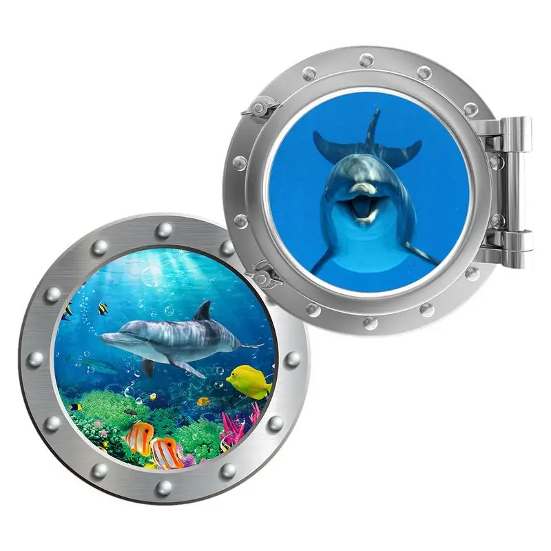 Ocean World Wall Stickers 3D Glass Sticker Glowing 3D Glass Window Sticker Sea Animal Wall Decor For Bedroom Door Window