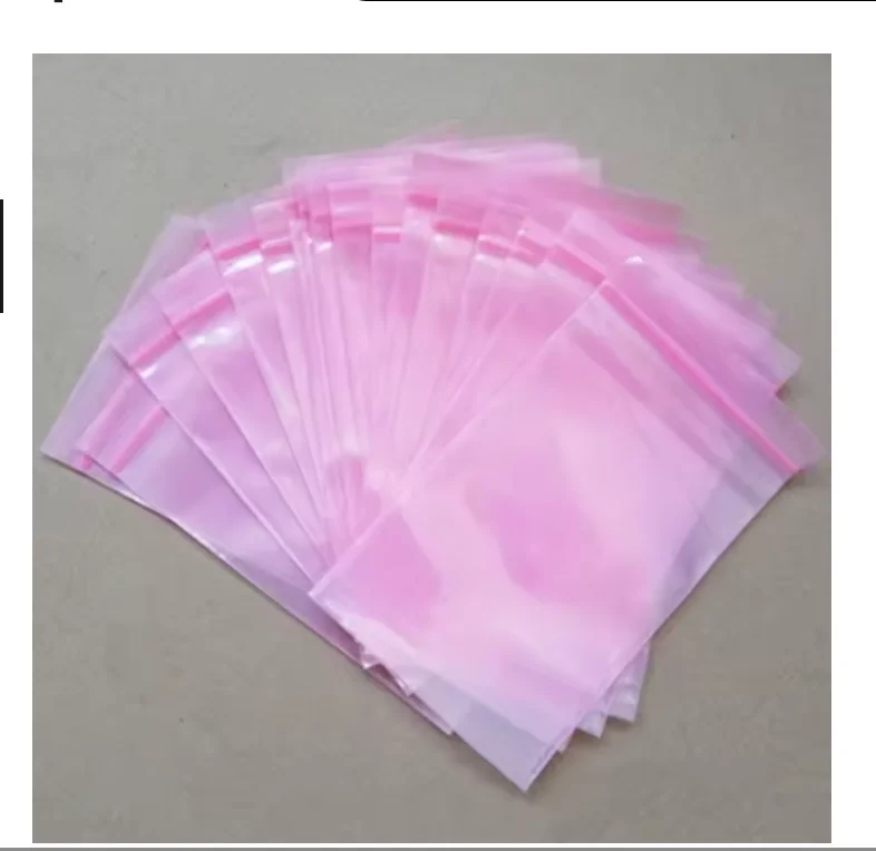 100pcs Pink PE Self Sealing Bag Anti Static Mobile Phone Data Cable Phone Case Seal Packing Bags Colour Thick Plastic Zipper Bag
