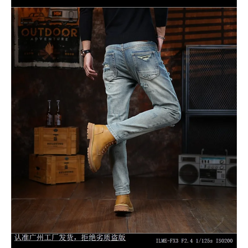 

Retro nostalgic ripped jeans for men, 2026 autumn collection, trendy brand, cool and high street slim fit small leg pants