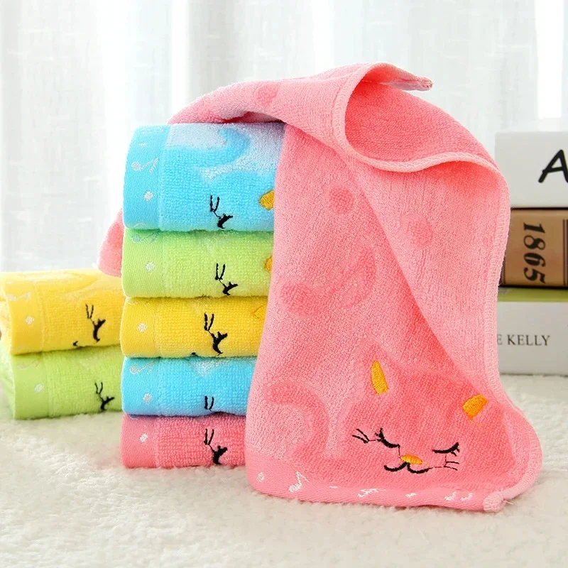 New 25X50cm Cute Towel Cat Pattern Soft Children Embroidered Wool Towel Baby Products Bath Towel