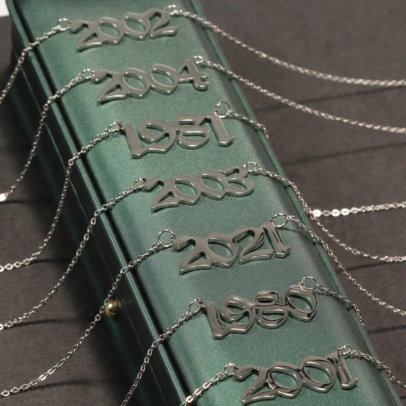 Treebud Custom 1980-2025 Birth Year Necklace for Women Stainless Steel Personalized Date Number Pendant Choker Birthday Gifts