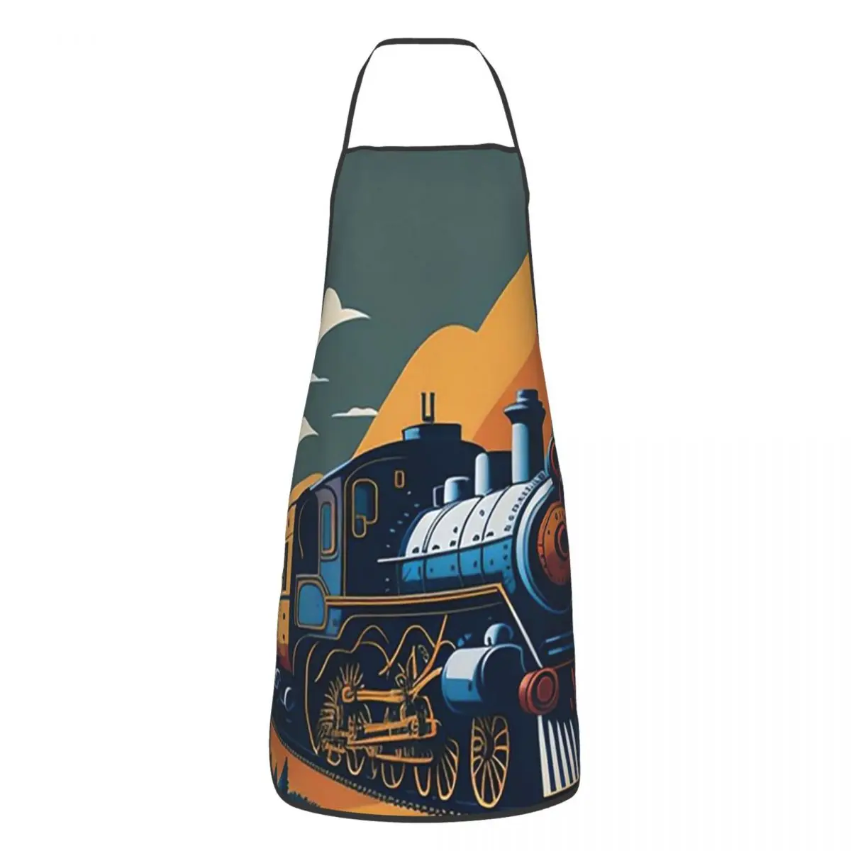 Classic Train Apron Chef Cooking Cuisine Tablier Sleeveless Bib Kitchen Cleaning Pinafore for Women Men Painting