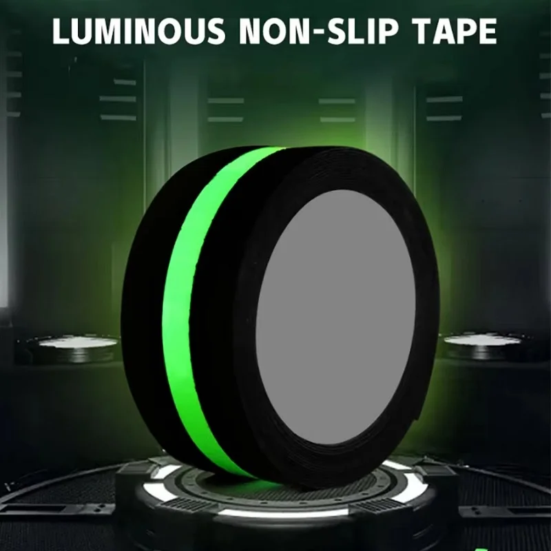 5CM X 5M Self-Adhesive Anti-Slip Tape | Glow-in-the-Dark Green Stripe Friction Abrasive for Indoor/Outdoor Stair Treads & Steps