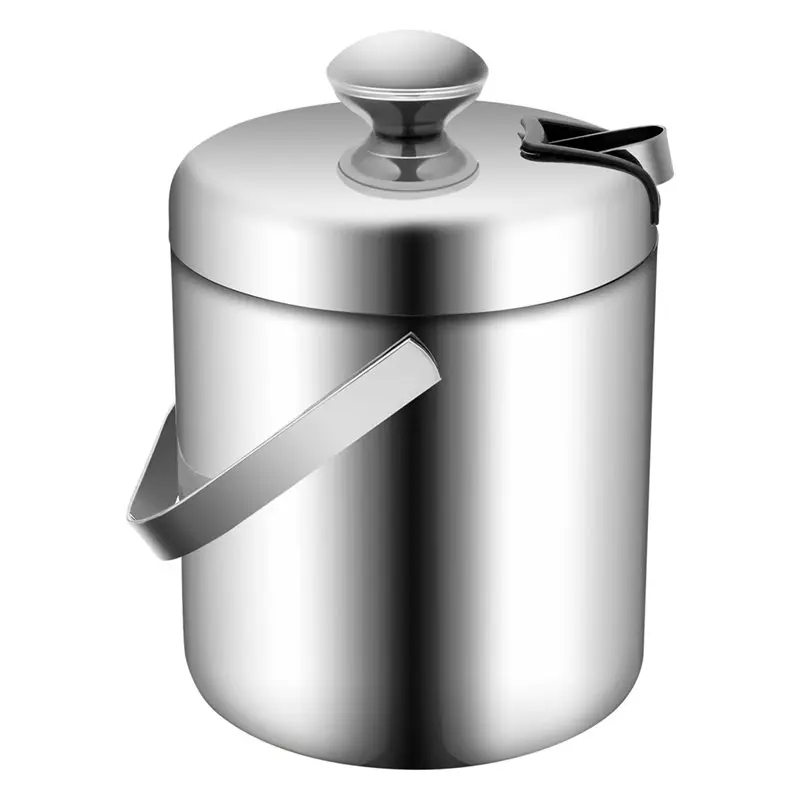 

Ведро для льда AB11-1.3L с двойными стенками из нержавеющей стали, стальной крышкой, изоляцией, ручками и щипцами для льда из нержавеющей стали