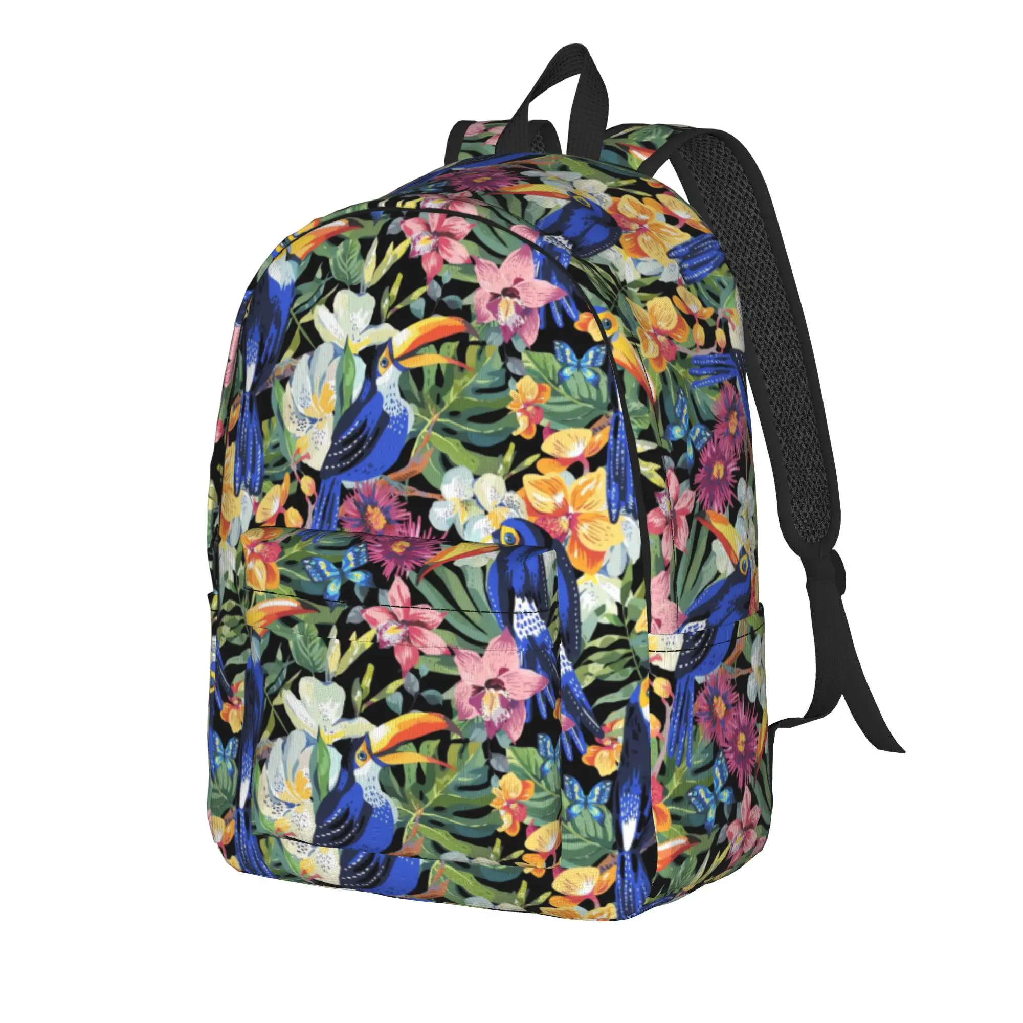 Tropical Toucan Amp Butterfly    () Backpack Student  Large Backpacks Polyester Modern High School Bags Travel Designer Rucksack