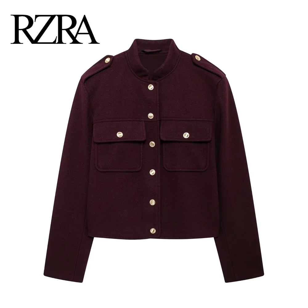 RZRA original 2024 autumn and winter new women\'s lapel long-sleeved gold button decoration soft short jacket coat temperament