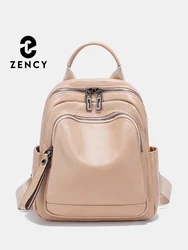 Zency 100% Genuine Leather Stylish Backpack For Women Large Capacity Travel Rucksack Natural Knapsack Satchel SchoolBag