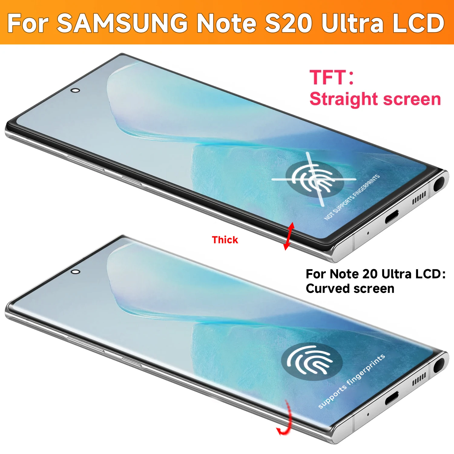 Tested Note 20 Ultra TFT Screen Assembly, for Samsung Galaxy Note20 Ultra N985F N986B Lcd Display Digital Touch Screen Parts