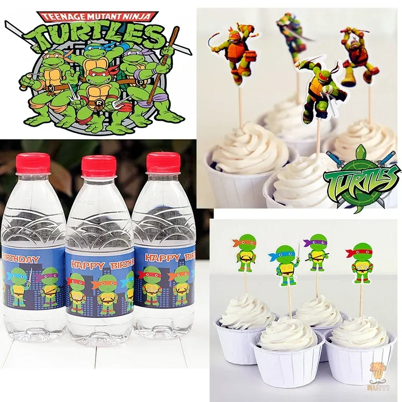 Teenage Mutant Ninja Turtles Party Supplies TMNT Cake Plate Stickers Mineral Water Bottle Stickers Birthday Decoration Supplies