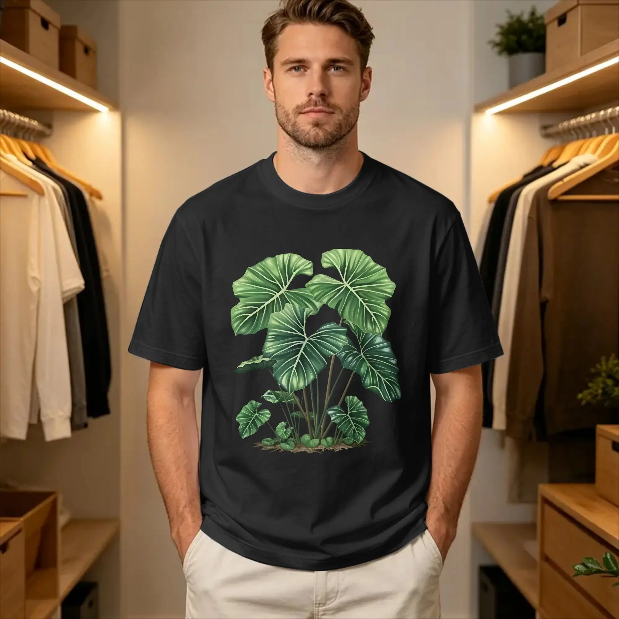 Streetwear T-Shirt Beach Elephant Ear Plant With Succulents Leisure T Shirts  Cotton Tshirt for Male Y2K Fun Plus Size Clothes