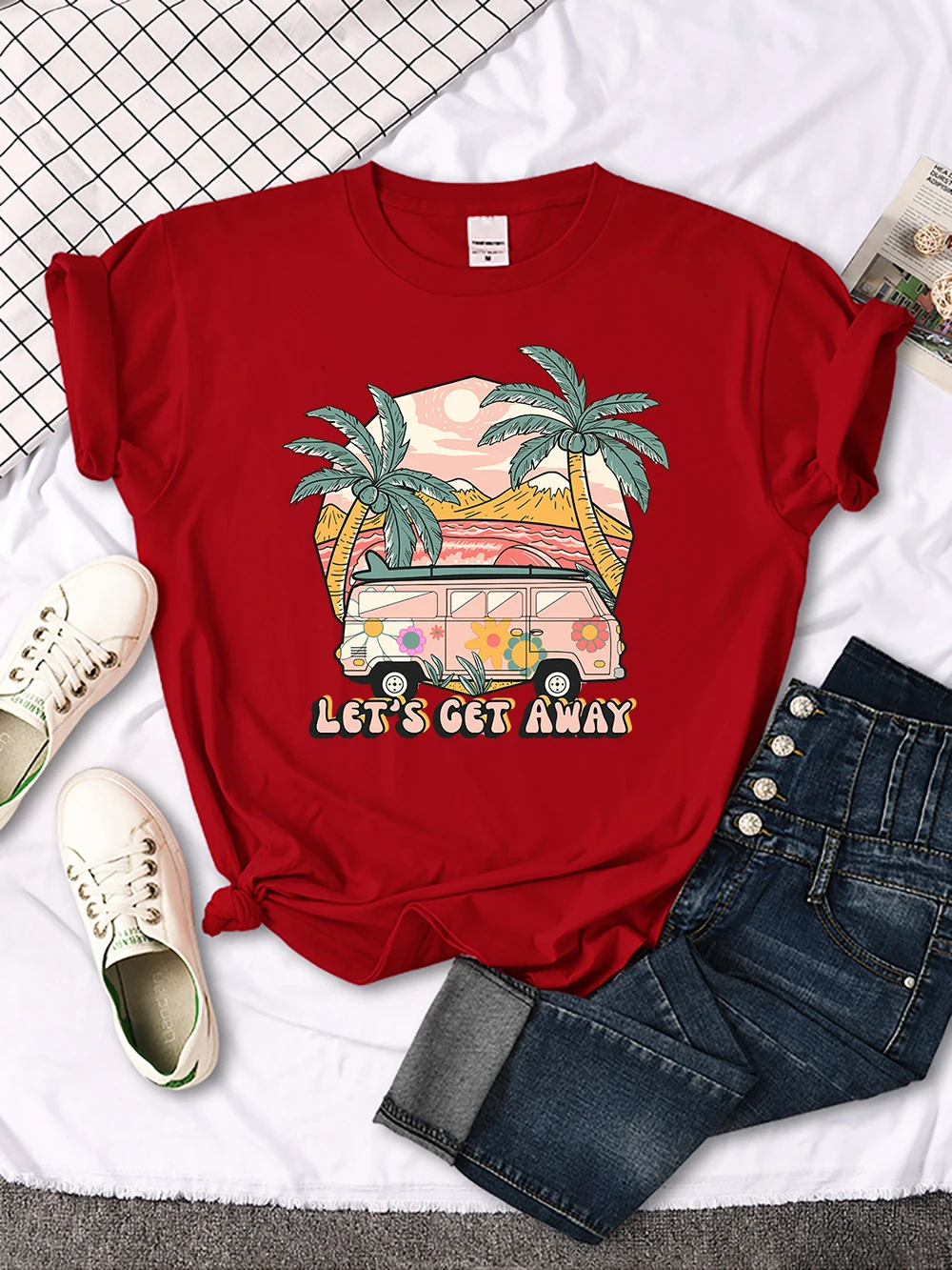 Let's Get Away Vacation Pattern Female T-shirts Fashion Multicolor T Shirt Summer Street Tops Hot Sale Casual Tee Clothing