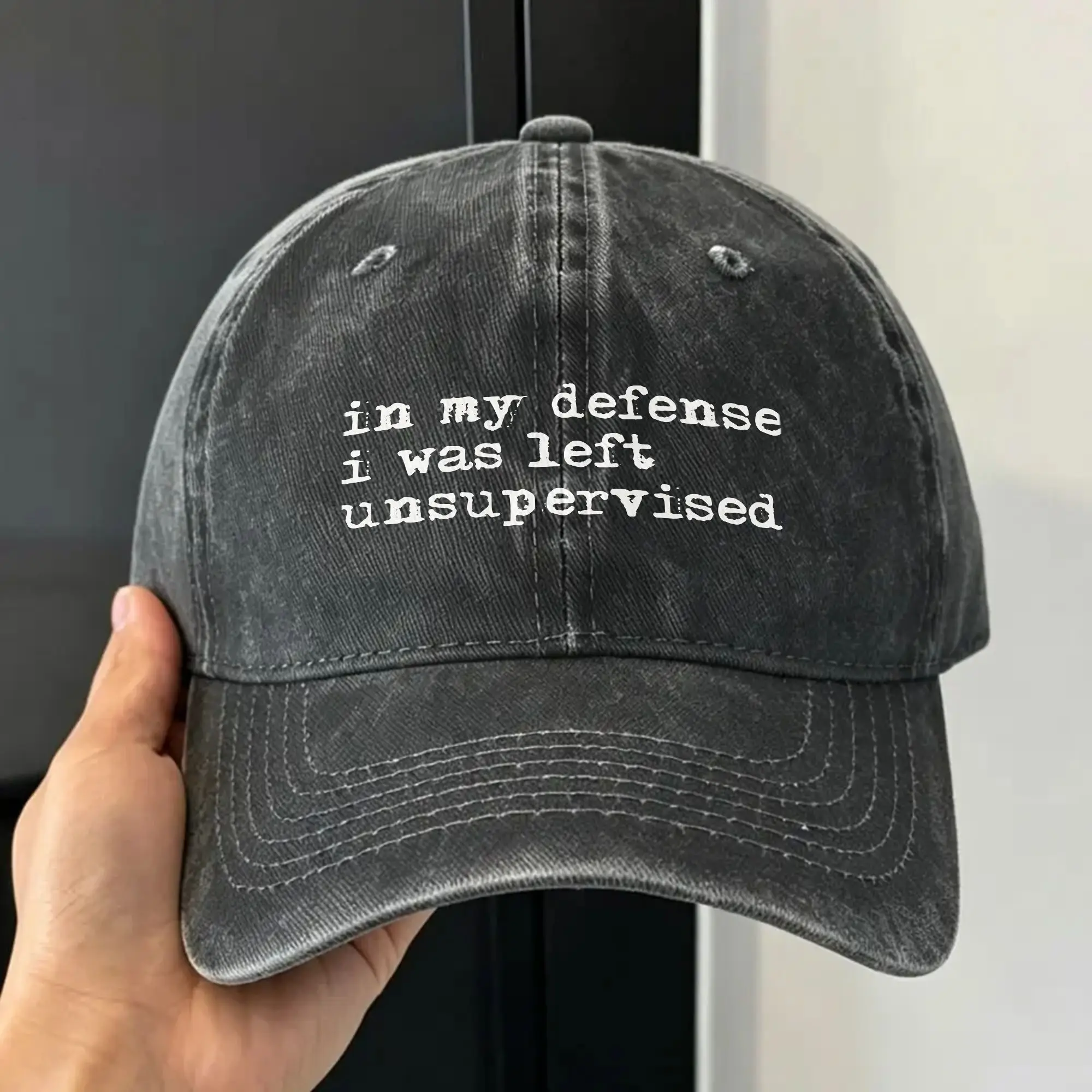In My Defense I Was Left Unsupervised  Baseball Cap Sun  Outdoor Sports Dropshipping Washed Trucker Hat Men Women Snapback Cap