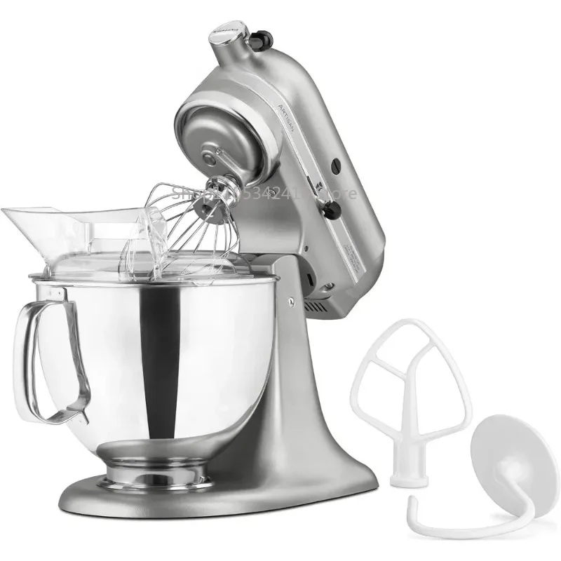 Batidora de Pedestal KitchenAid Serie Artisan de 5 Cuartos con Cabezal Inclinable y Protector Antisalpicaduras KSM150PS, Color Plateado Contour
