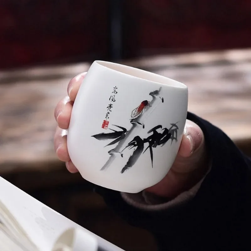 1PCS China Ceramic Tea Cup White Porcelain Kung Fu Cups Pottery With Handle Drinkware Wine Coffee Mug Teacup Wholesale