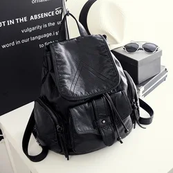 Fashion Women Backpacks Soft Washed PU Leather Travel Bag Female Drawstring Backpack High Capacity School Bags for Women