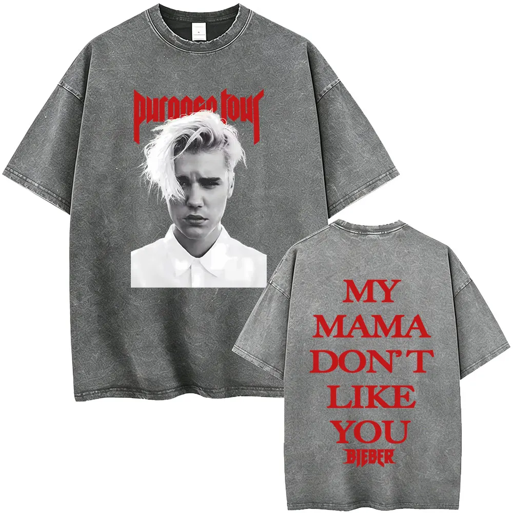 

Washed Vintage Justin Bieber Purpose Tour 2016 T-shirt Love Yourself My Mama Don't Like You Merch T Shirts Men Fashion T-shirts