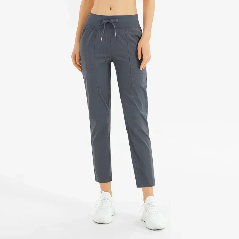 Lemon-pantalones de chándal de secado rápido para mujer, pantalones deportivos elásticos informales de nueve puntos para correr, Yoga y Fitness, primavera y verano