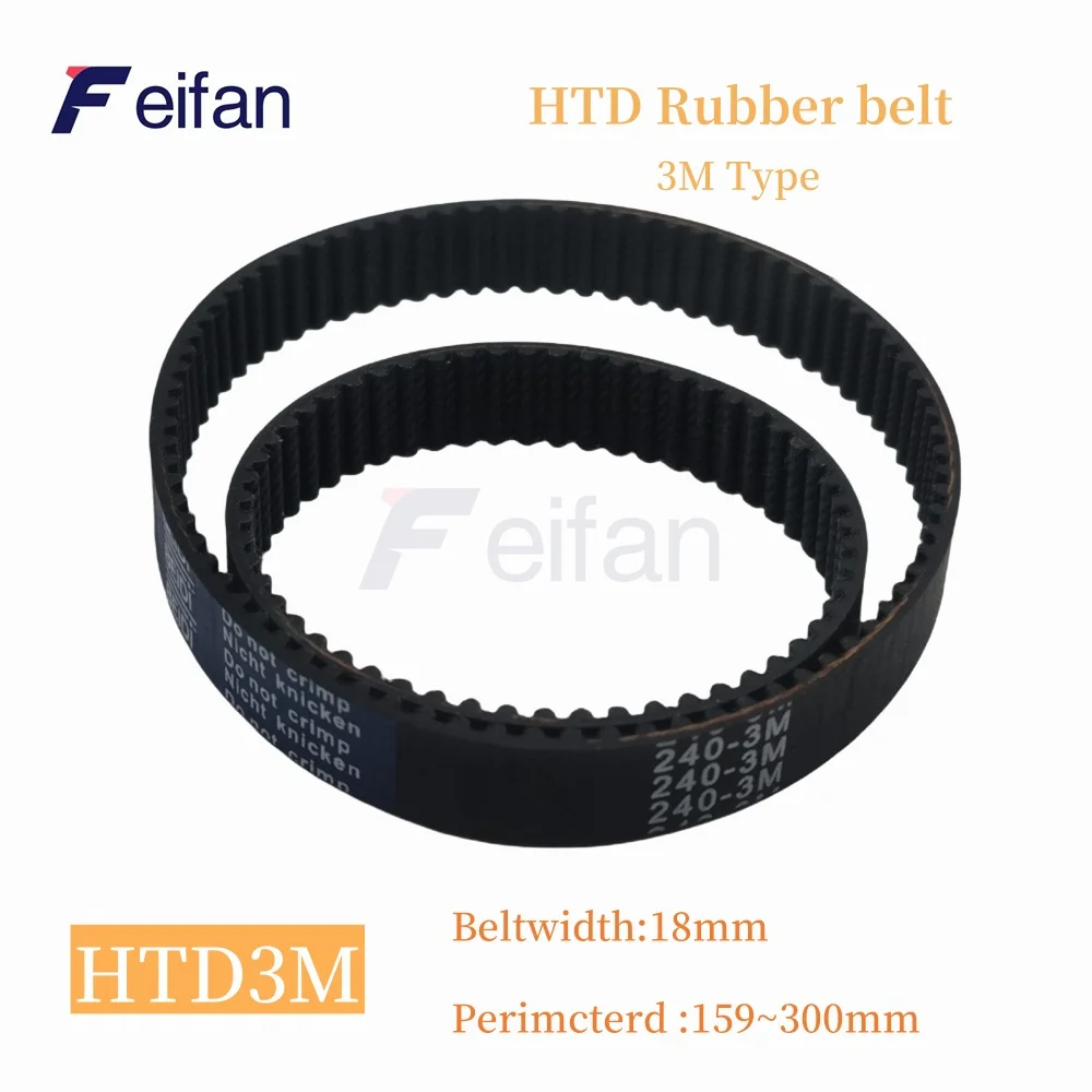 

HTD 3M Synchronous Timing belt length 159/162/165/168/171/174/177/180/183/186/189/192/195-297/300mm for width 18mm Rubber close,