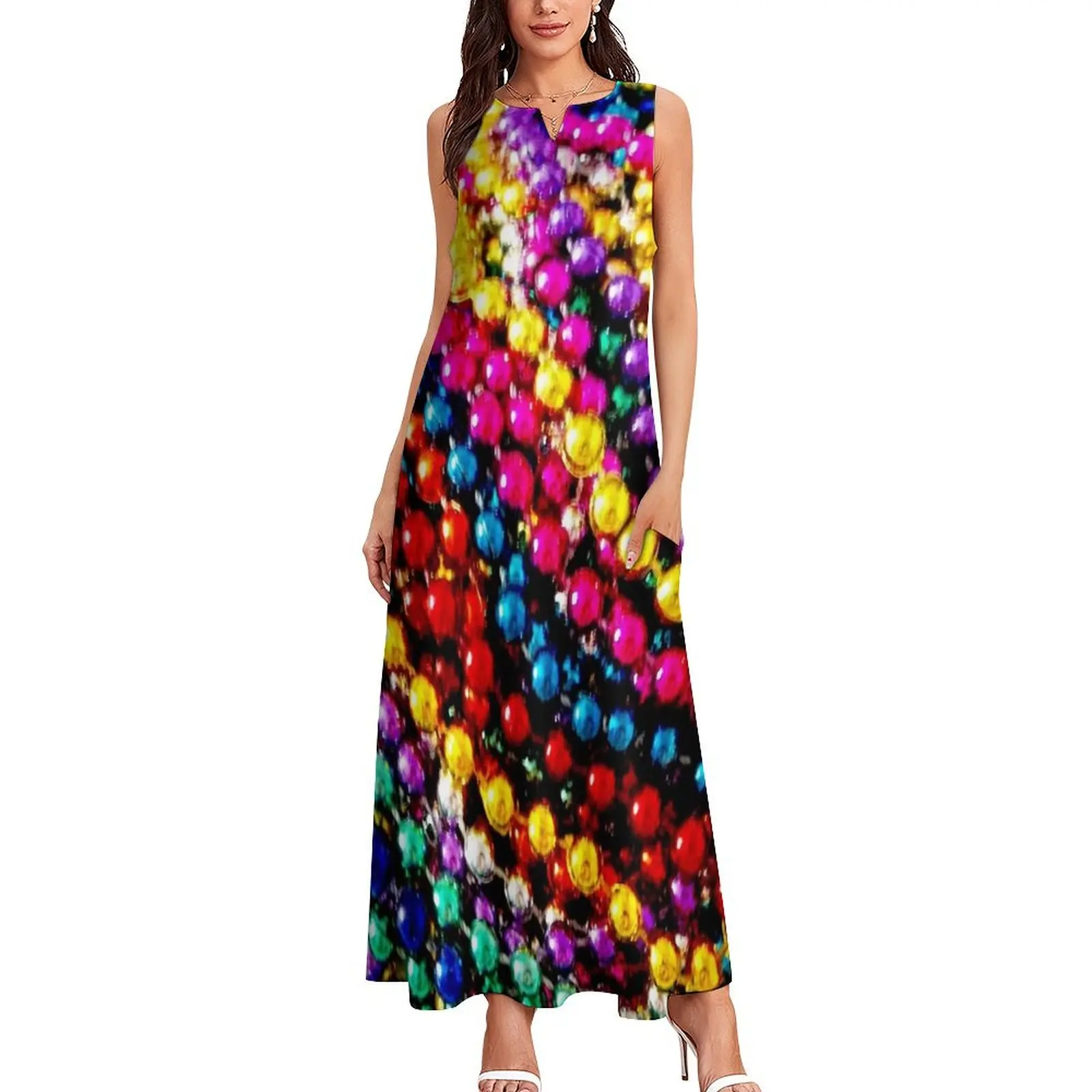 MARDI GRAS BEADS ; Art Deco Print Long Dress dresses for woman Clothing Summer dresses for women Dress