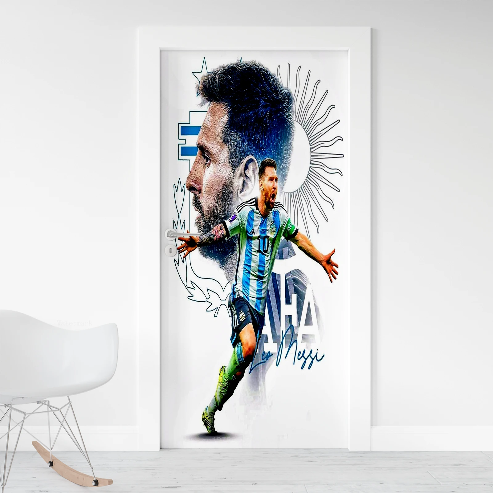 Door Stickers Messi PVC Football Door Decorations Football Logo Wall Stickers Living Room Bedroom Decoration Murals Player Gifts