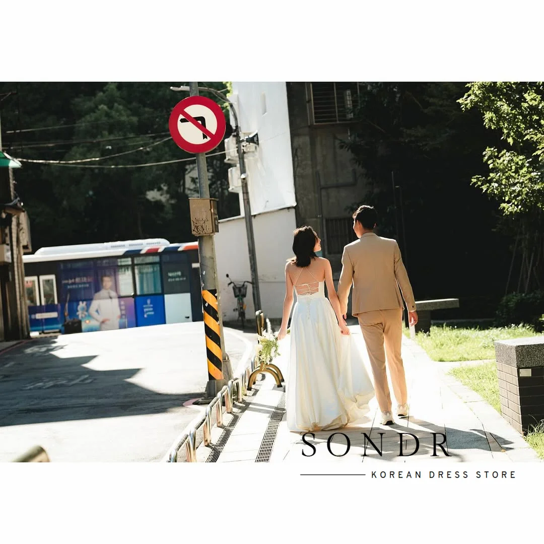Sondr O-Neck Backless Korean Wedding Dresses Photo Shoot High Slit A Line Elegant Japanese Wedding Party Gown Customized Gown