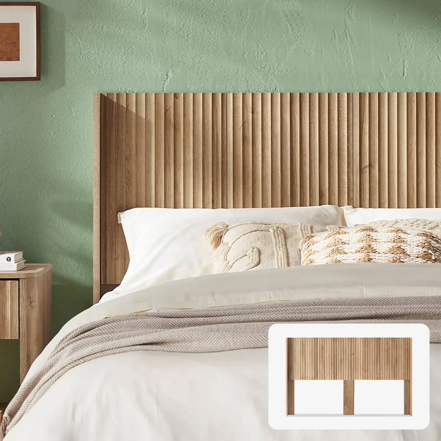 Cabecero Brooklyn, solo cabecero de 62,4 pulgadas de ancho, cabecero de madera, granja moderna, boho, soporte de pared, panel estriado, respaldo de ala