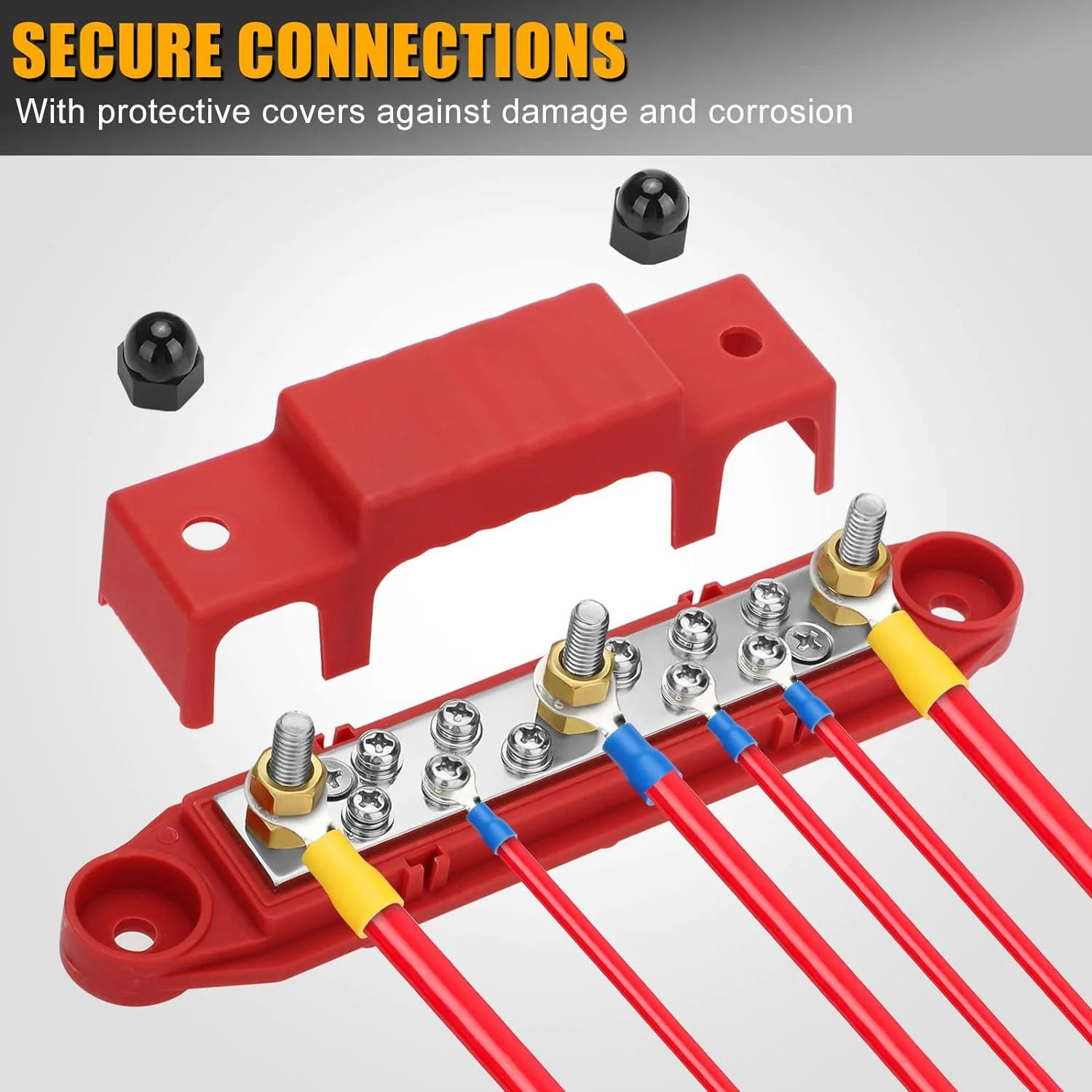 AT05-2Pcs Bus Bar,12V Power Distribution Block, 3X 1/4In (M6) Terminal Studs 10X 5/32Inch () Terminal Screw