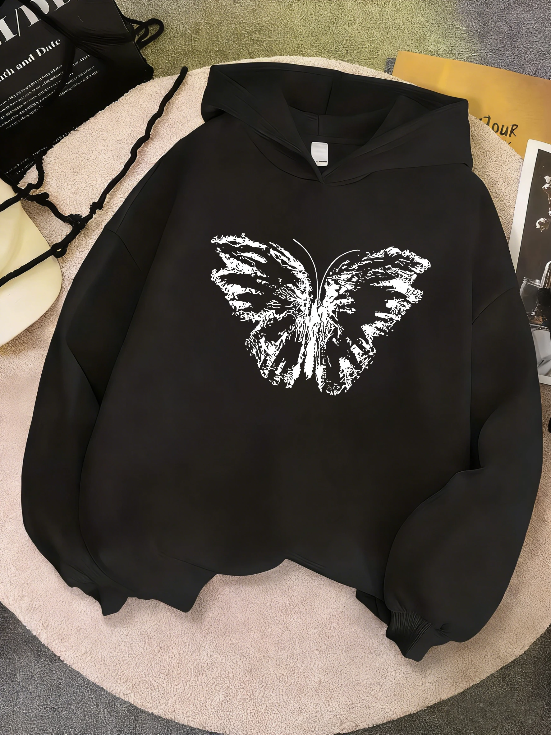 Retro-Schmetterlings-Design Bedruckter Hoodie Kinder-Sweatshirt Kapuzenpullover Lässige Hoodies für Jungen Mädchen Kleidung