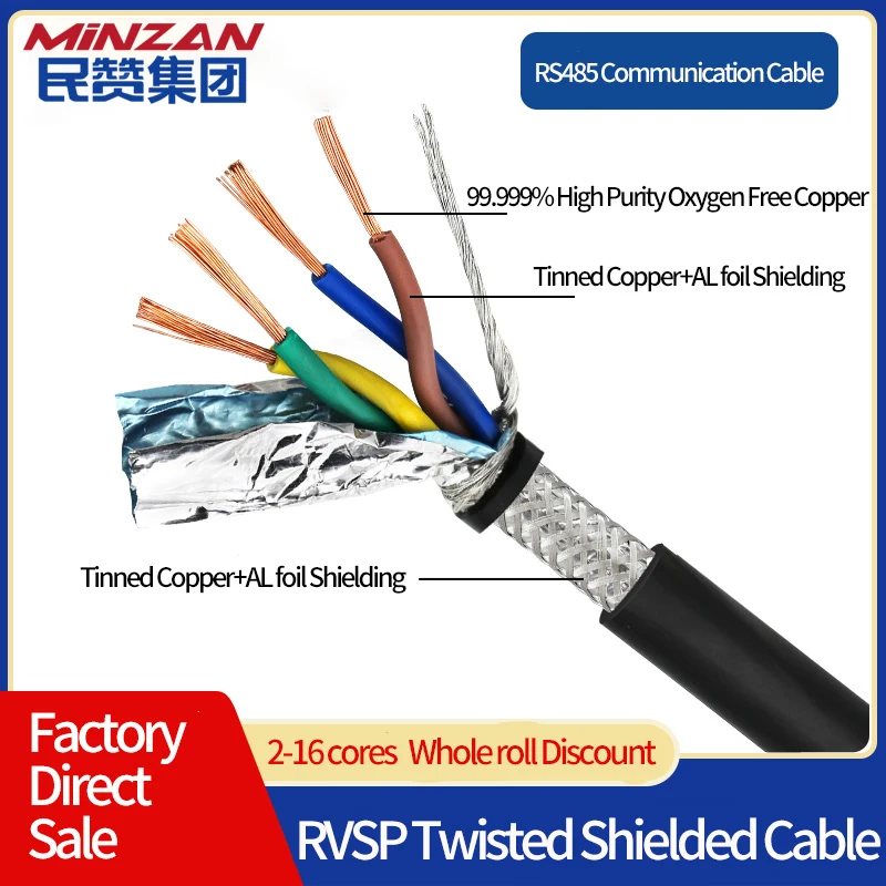 UL2547 Black Sheathed Cable Control Wire 24 22 20 18 17 15AWG Channel Audio 4 6 8 10 12 16 Core RVVSP Shielded Wire Signal Cable