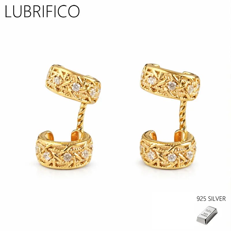 

Champagne Golden Hollow Pattern Clip Earrings 925 Sterling Silver 5A Zirconia Earring For Women Fine Jewelry Wedding Party