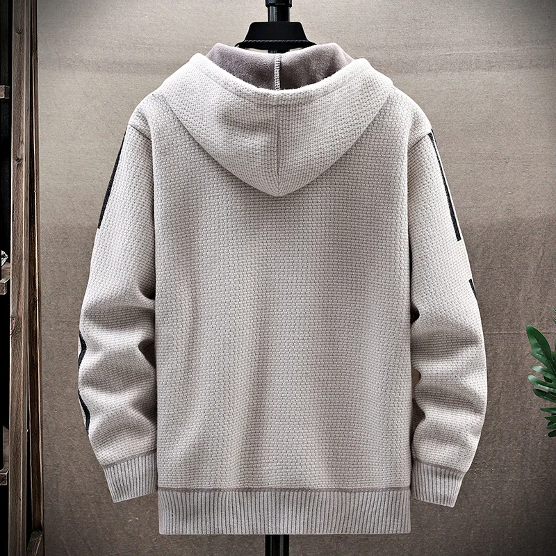 Business Casual Men's Sweater Cardigan Fleece Lined Hood Sweaters Jacket Retro Sweaters Coat Zipper Up Knit Cardigans
