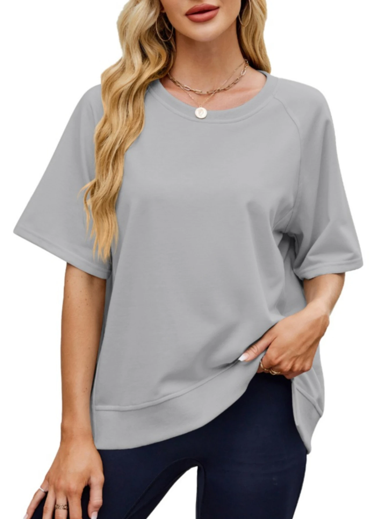 

Women 1/2 Sleeve T Shirt Tops Round Neck