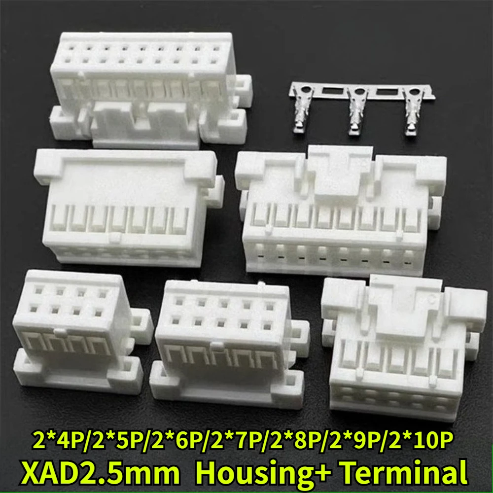 

10-100Pcs/lot XAD2.54mm Double Row Housing with Lock Buckle Pitch 2.54mm 2*4P/5P/6P/7P/8P/9P/10P Plug Spring Terminal Connector