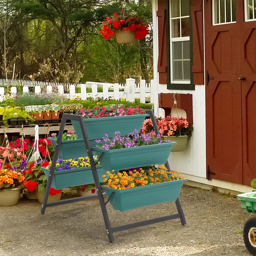 Raised Garden Planter Bed Tiered Planter Stand with 5 Boxes Herbs Flowers or Vegetables in Patio Balcony Indoor Outdoor