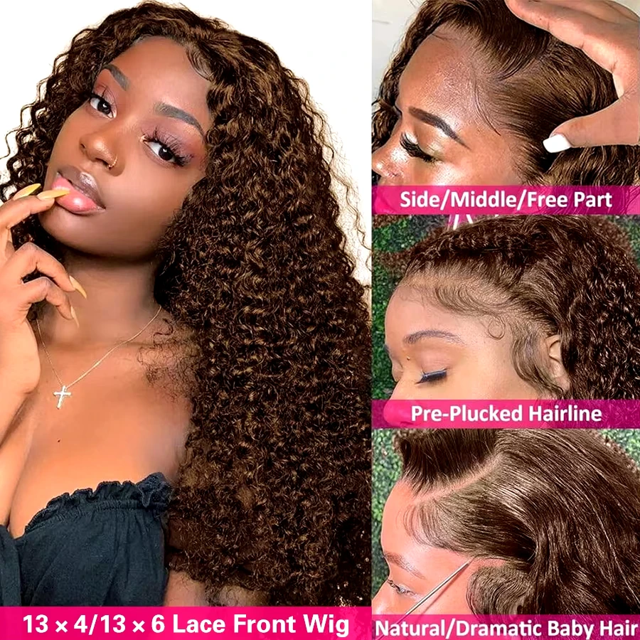 SoGreat Deep Wave Lace Front Wig 13x6 13x4 Lace Frontal Curly Wigs Chocolate Brown Human Hair Wig Water Wave Colored Brazilian image 3