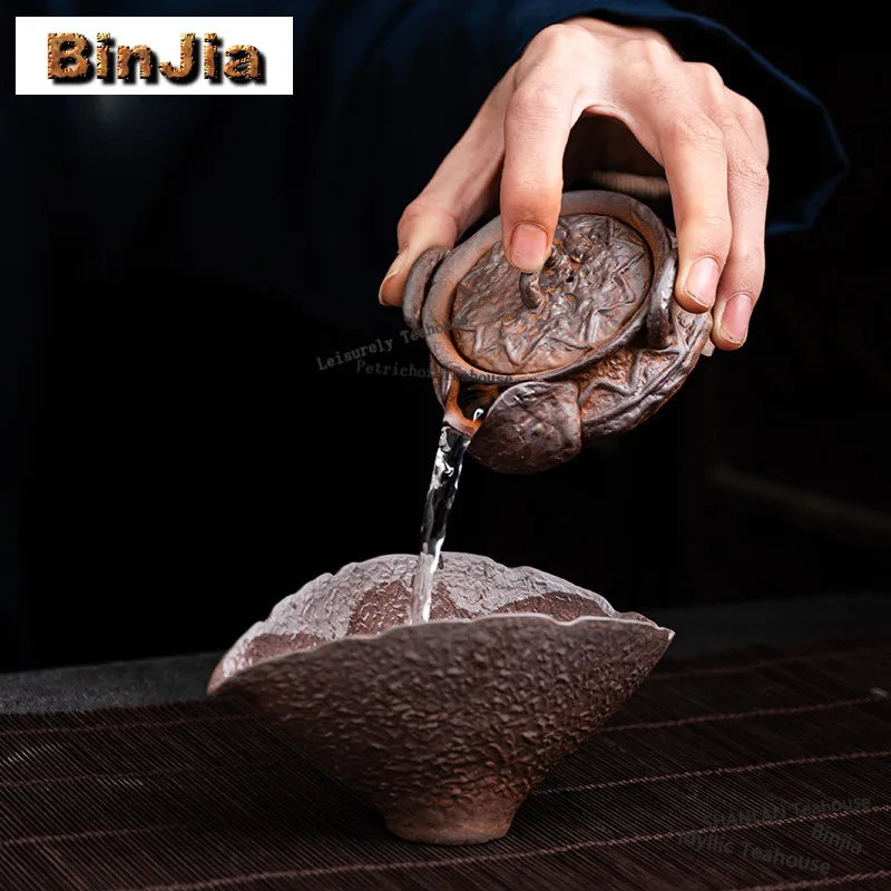 150ml Coarse Pottery Fulu Hand Grab Teapot Retro Tea Infuser Pot Household Tea Brewing Kettle With Mesh Tea Tea Set Craft Gift