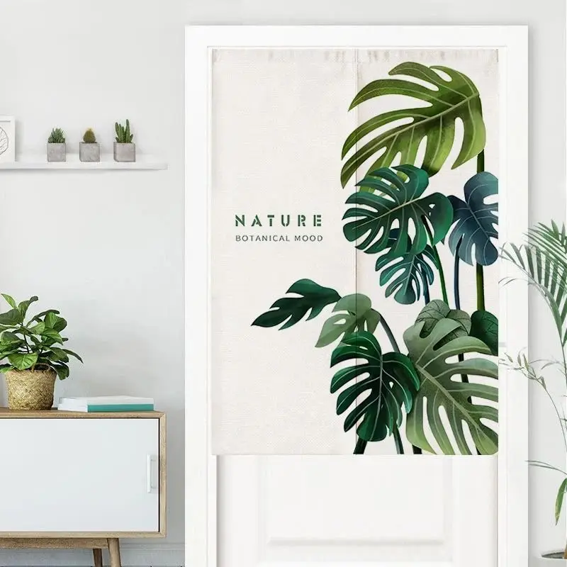 VIKAMA Tropical Plant Door Curtain, Monstera Print Noren, Privacy Partition Curtain for Home Kitchen Bedroom Decor