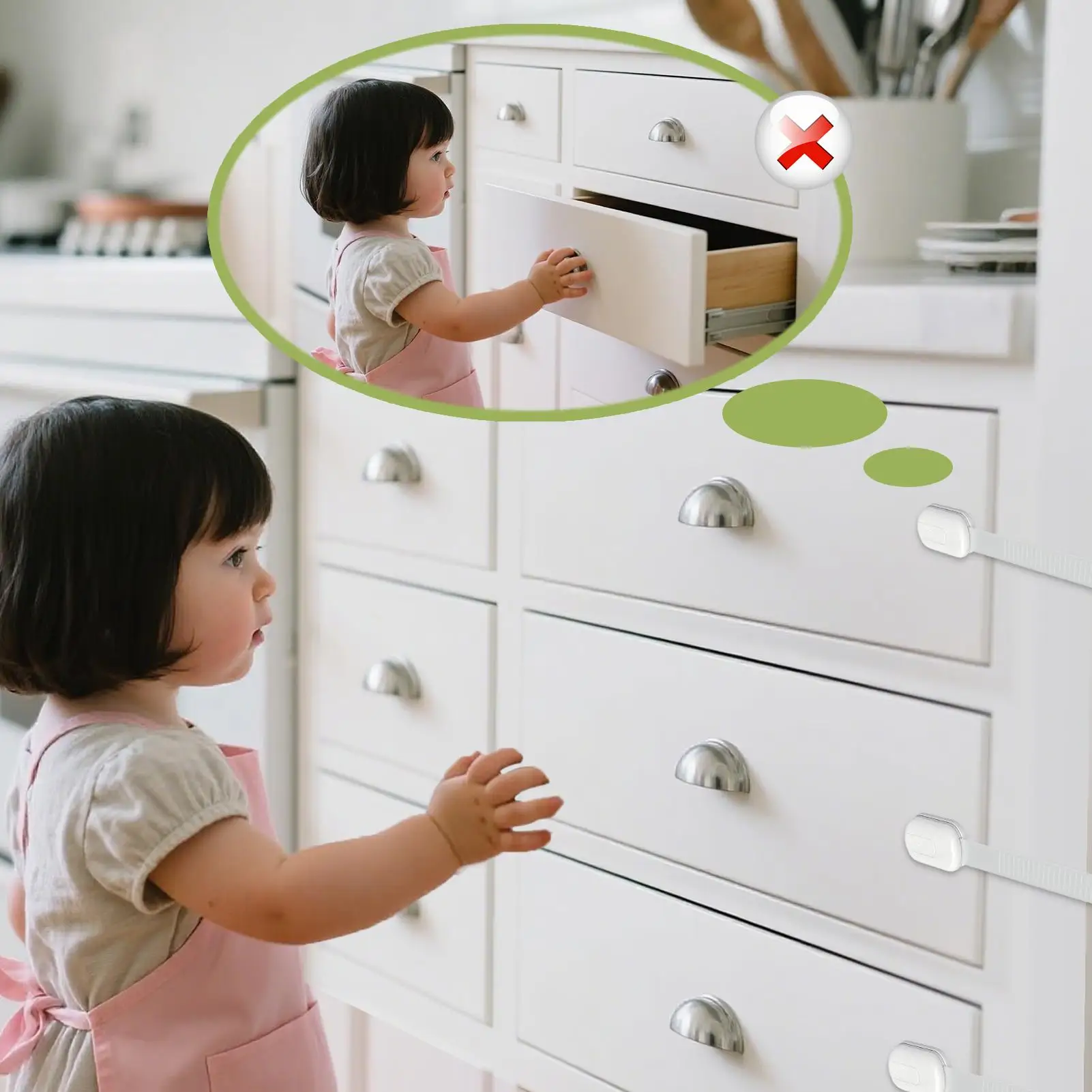 Baby Proof Cabinet Locks Childproof Door Drawer Latches Safety Locking Latch with Secure Closure for Kitchen Refrigerator