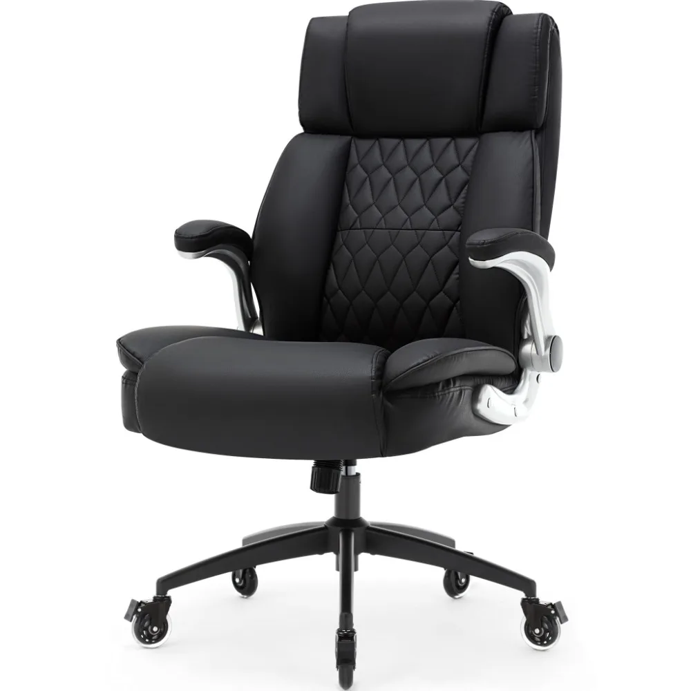 High Back Executive Office Chairs With Flip Arms Adjustable Lumbar Support Chair Computer Chairs Pet Proof Black For Home Office