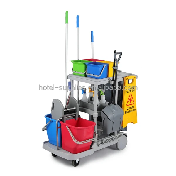 Household Eco-Friendly Open Top Storage Bucket Lockable Flat Mop Cleaning Janitor Trolley Cart view 6