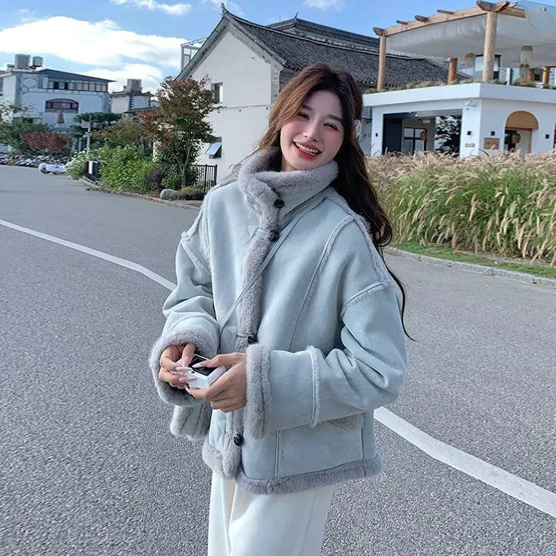 

Женская утепленная куртка из искусственной замши с меховой подкладкой, теплая утолщенная куртка для женщин, повседневная стильная верхняя одежда для осени и зимы