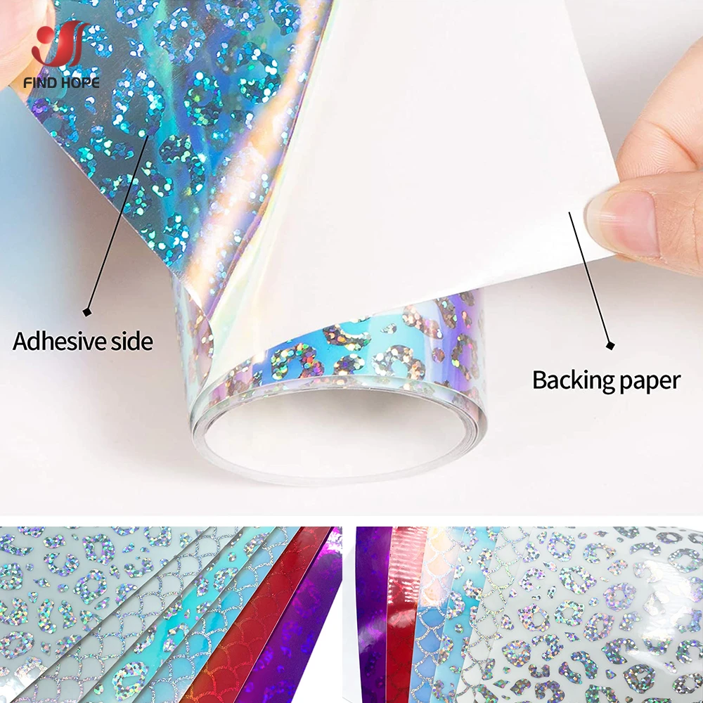 12 "x 10" samoprzylepny winyl holograficzny tęczowy lampart syrenka Craft Film DIY okno szklane naklejki dekoracyjne znaki naklejki do cięcia — zdjęcie 6